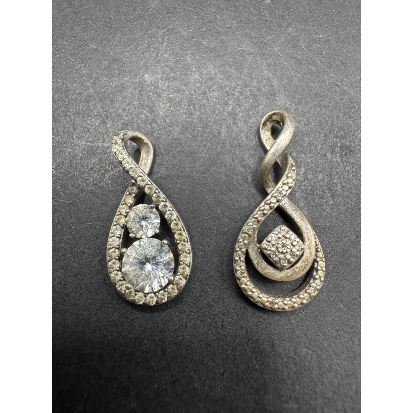 Vtg Sterling Silver 925 Sapphire Signed Paj & Rj Signed Diamonds Ornate Pendant